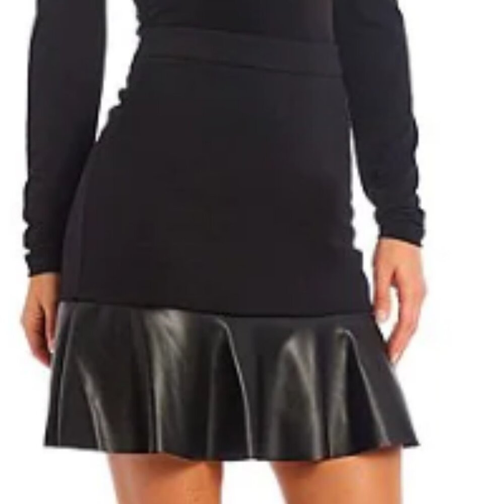 Black Above the Knee Skirt with Leather Detail